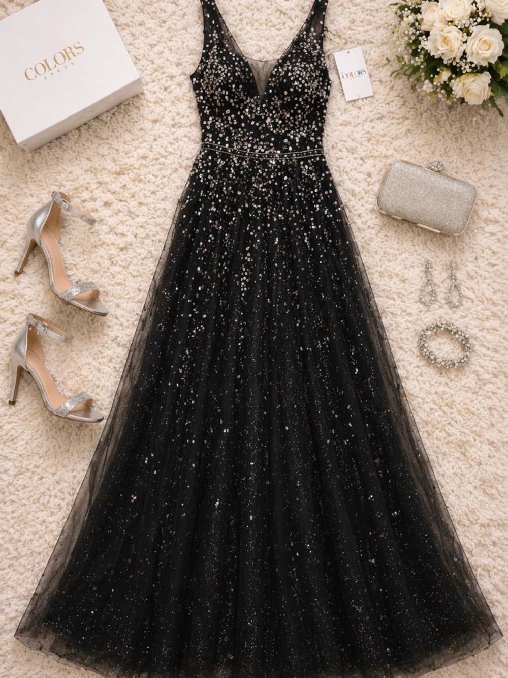 Colors Black Beaded Maxi Gown Size 4 NWT Pageant Galas Formal